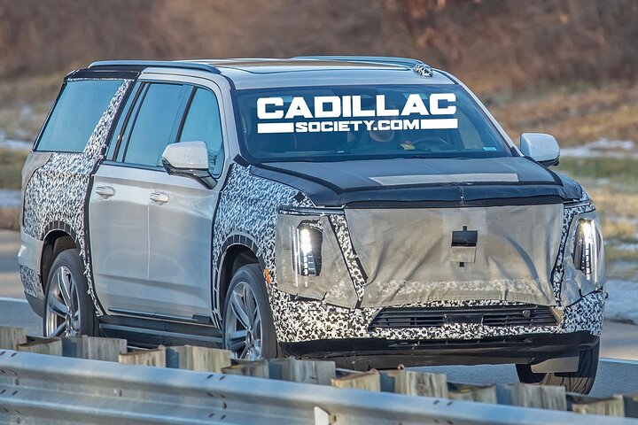 2025-Cadillac-Escalade-ESV-Prototype-Spy-Shots-Refresh-Front-End-Exterior-004