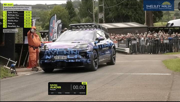 Porsche Cayenne EV prototype running 2025 Motorsport UK British Hillclimb Championship hill climb