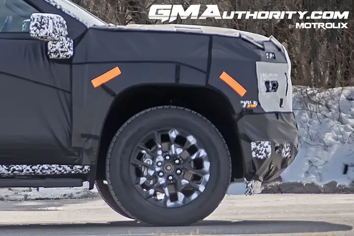 2027-Chevrolet-Silverado-1500-Crew-Cab-Short-Box-Prototype-Spy-Shots-March-2025-Exterior-008-front-side-front-fender-tire-wheel