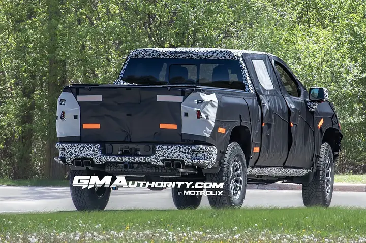 2027-Chevrolet-Silverado-ZR2-1500-Prototype-Spy-Shots-May-2025-Exterior-008-rear-three-quarters