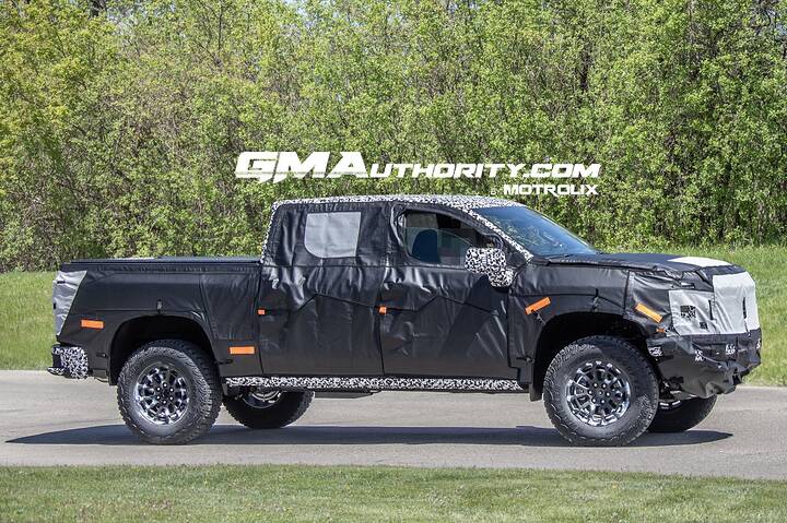 2027-Chevrolet-Silverado-ZR2-1500-Prototype-Spy-Shots-May-2025-Exterior-004-side-front-three-quarters